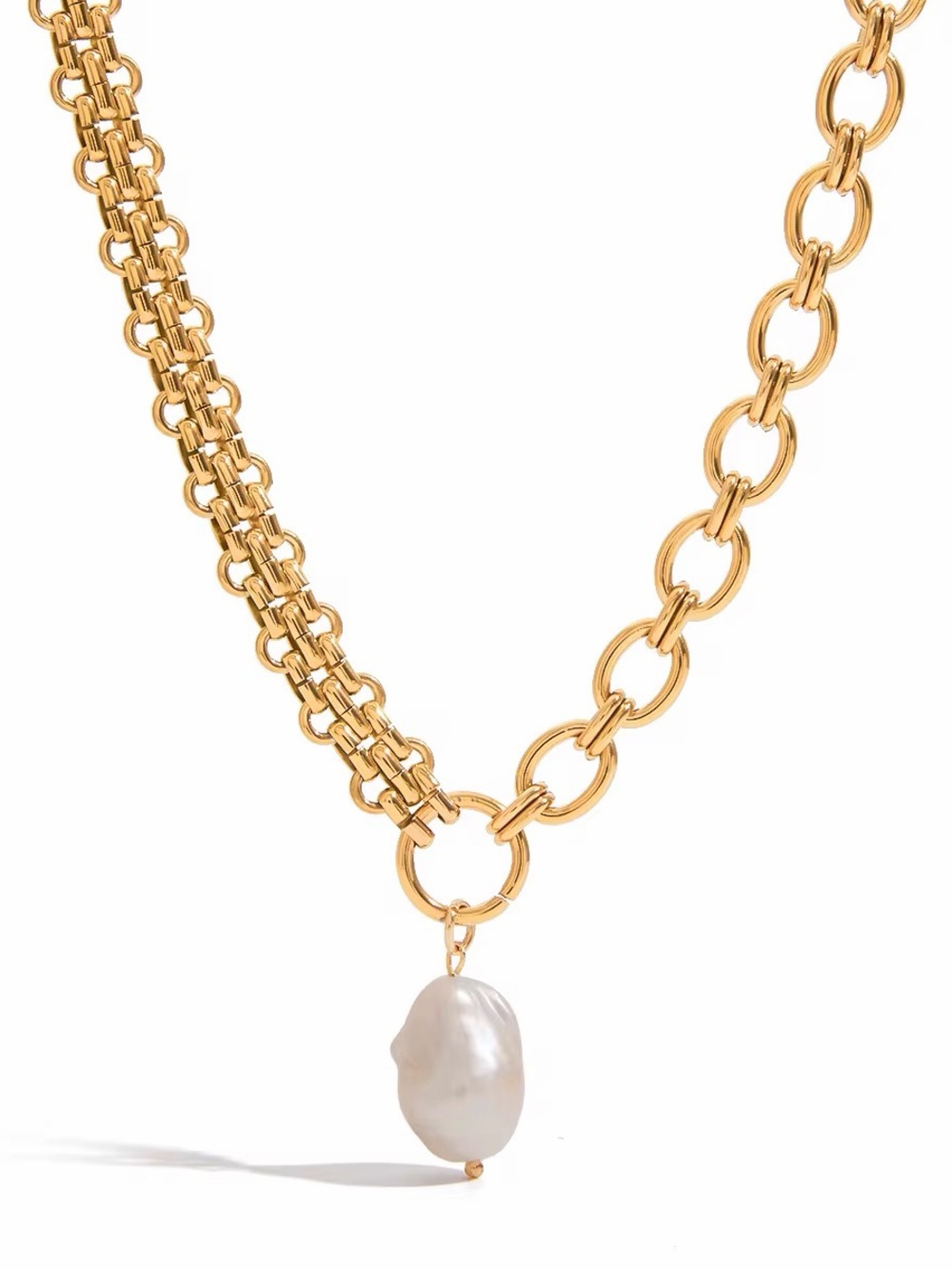 18K Gold Plated Baroque Pearl Chunky Chain Necklace